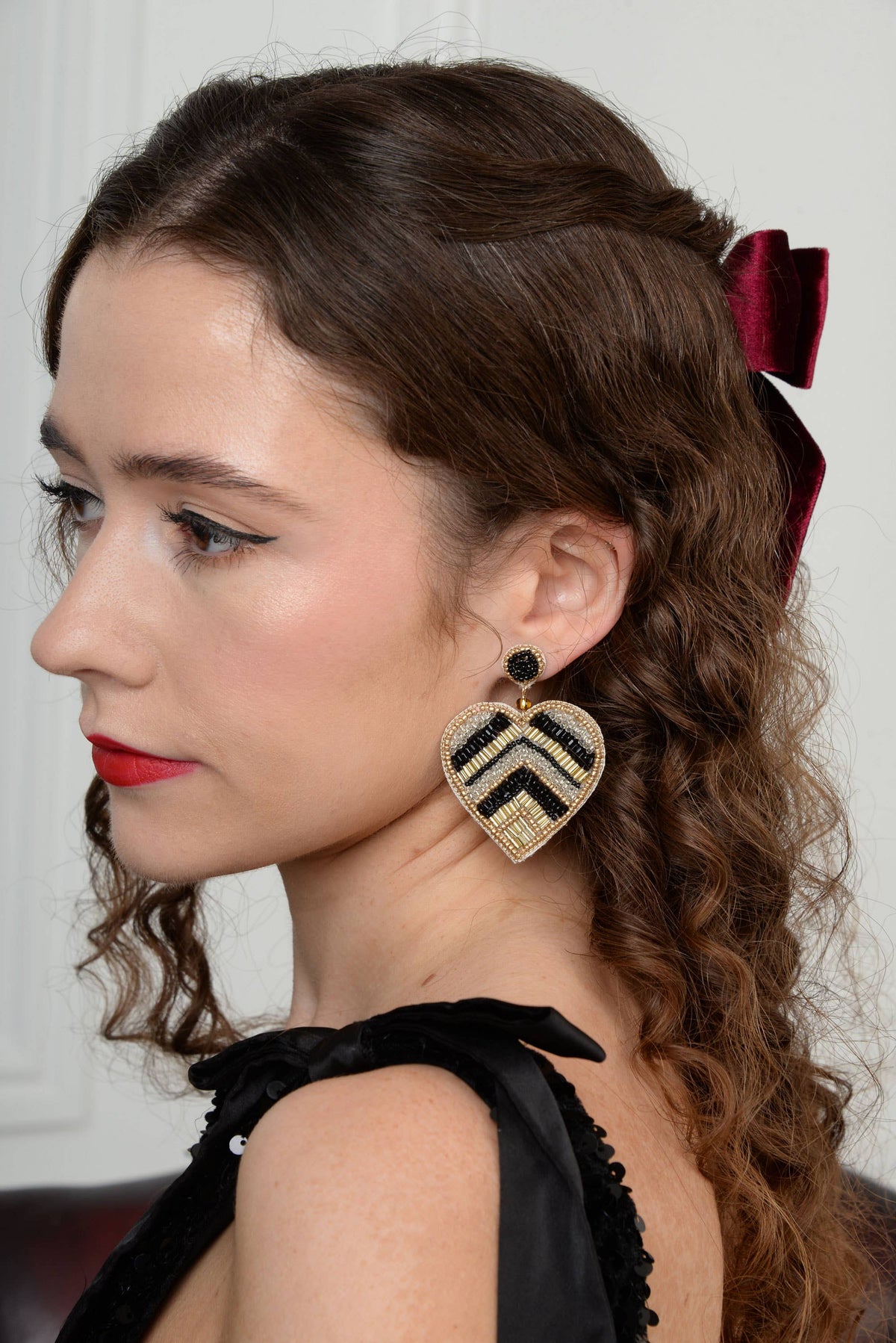 Chevron Heart Beaded Earrings by My Doris