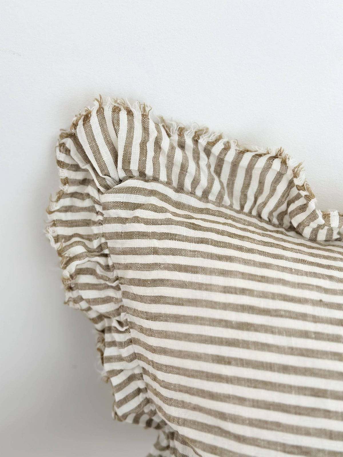 Olive Stripe Ruffled Linen Cushion