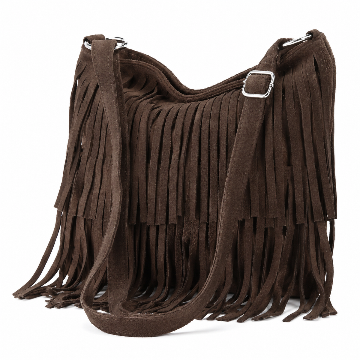 Italian Leather Tassle Crossbody Bag - Chocolate brown