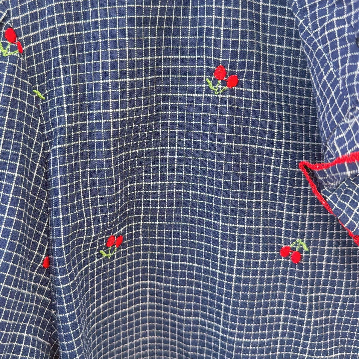 Annie Blouse With Cherry Embroidery - Navy