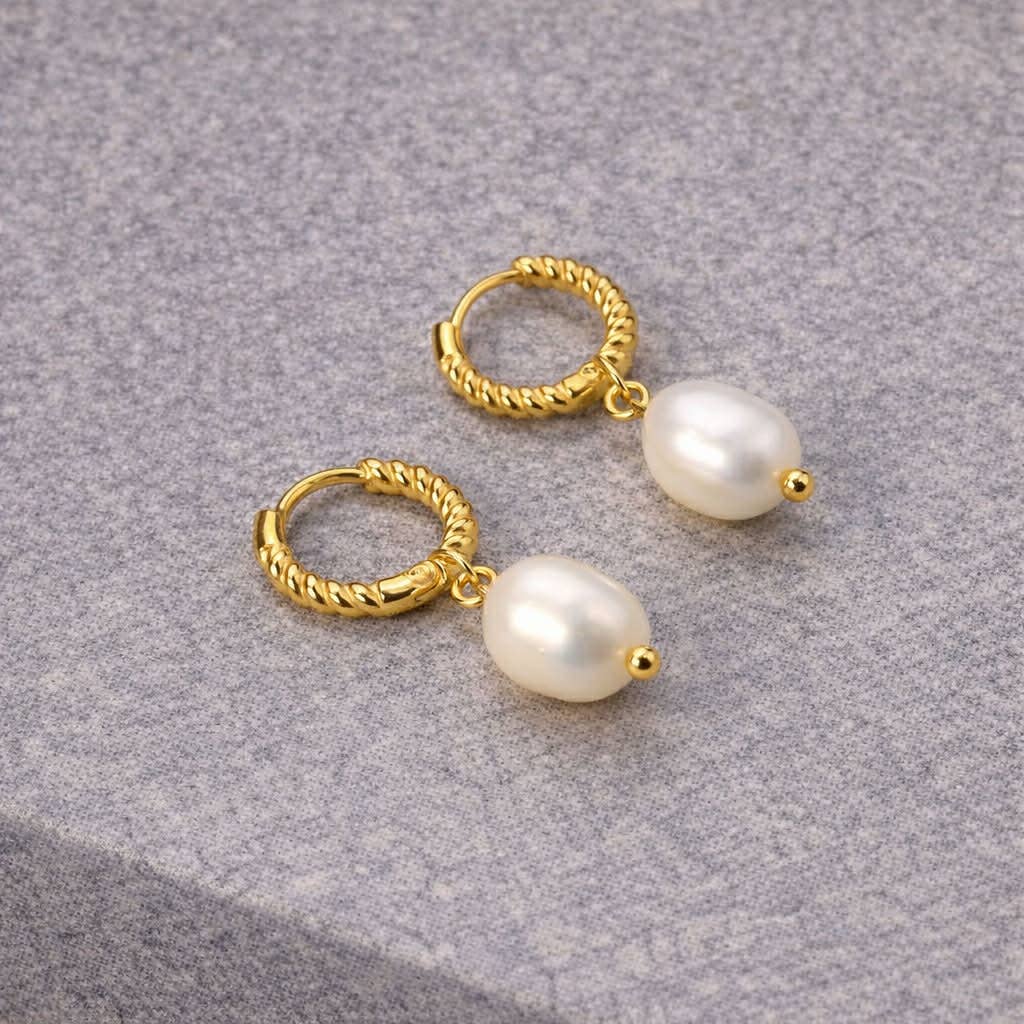 Tarnish Resistant Twisted Pearl Huggies