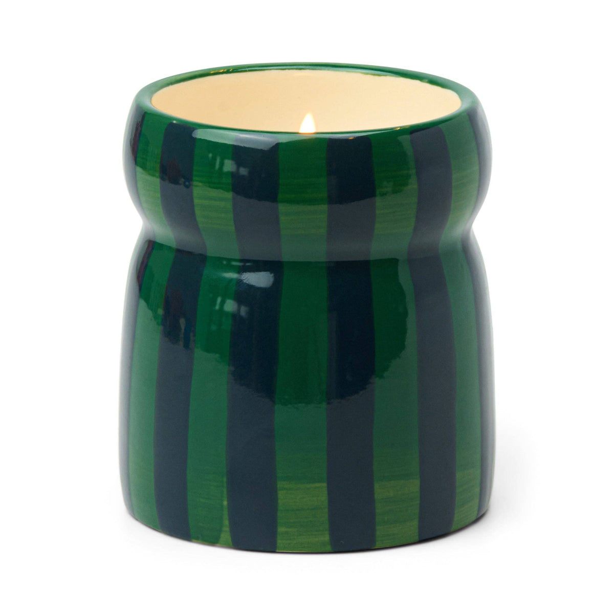 Green/Navy Striped Ceramic Candle - Balsam Fir