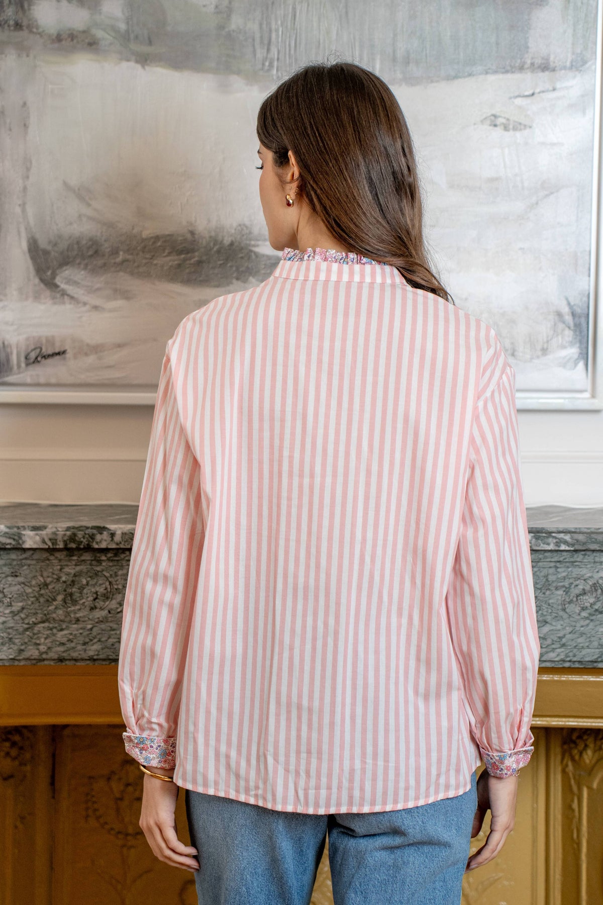 Lila Striped Shirt with Liberty Print - Pink