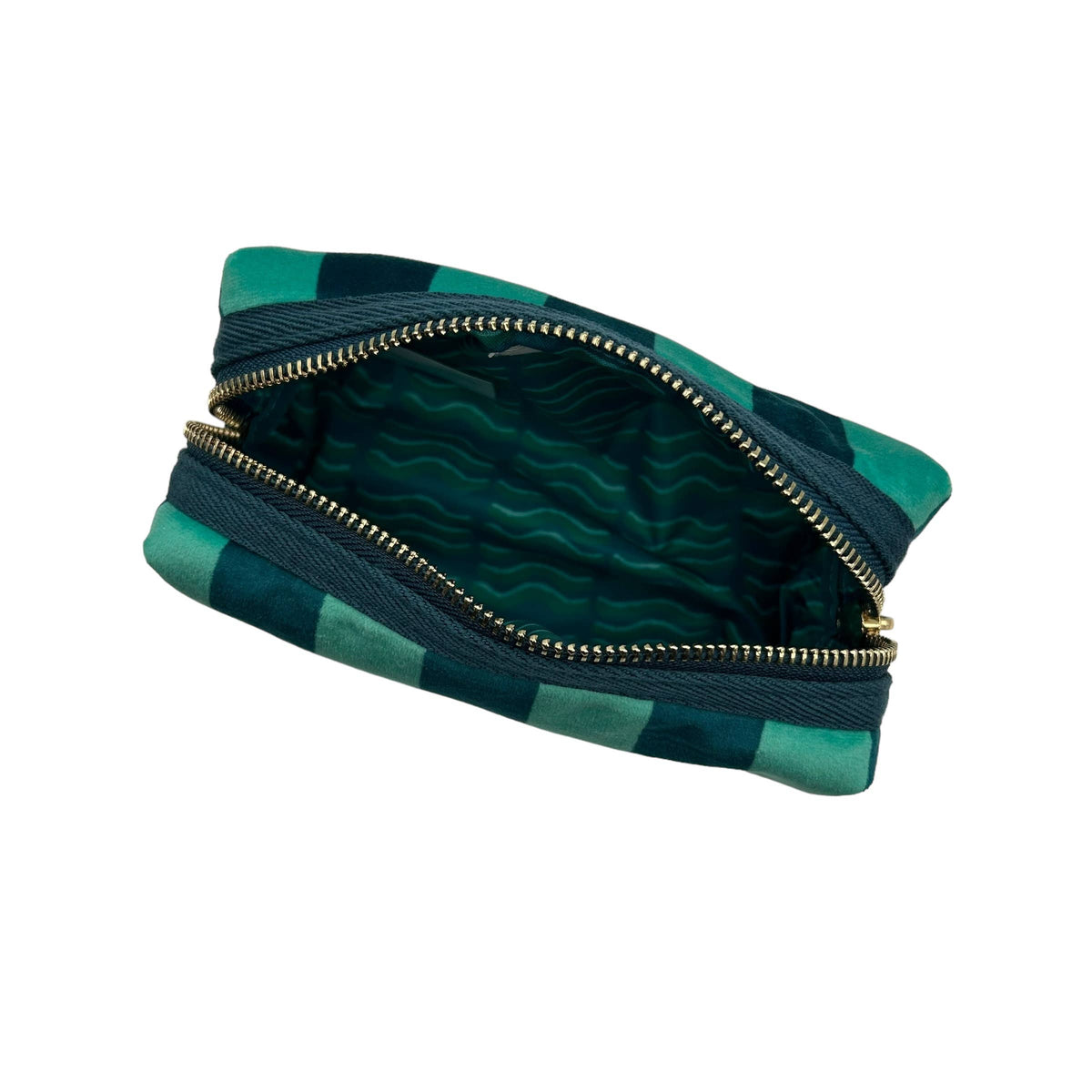 Teal Stripe Makeup Bag - Large