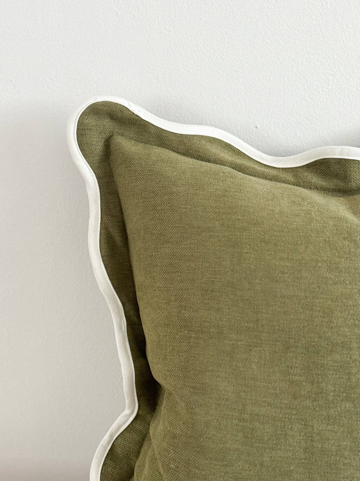 Olive Scalloped Cushion Linen Blend