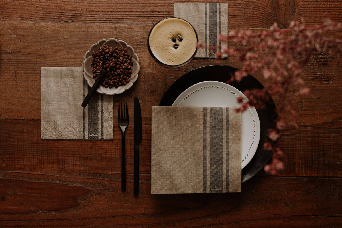 Coffee Stripe Linen Napkins - Dinner