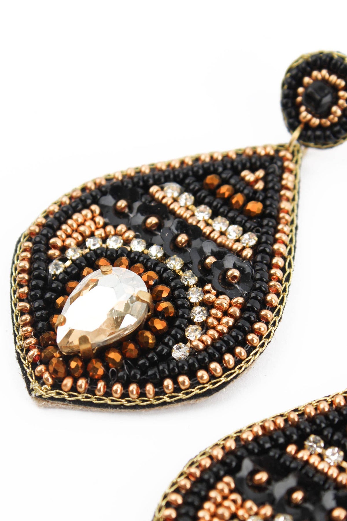 Black & Gold Teardrop Beaded Earings