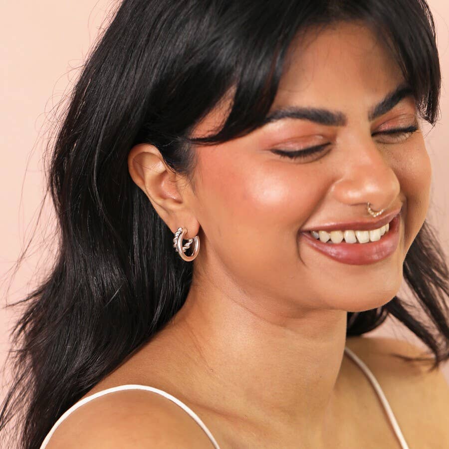 Illusion Rope and Polished Hoop Earrings in Silver