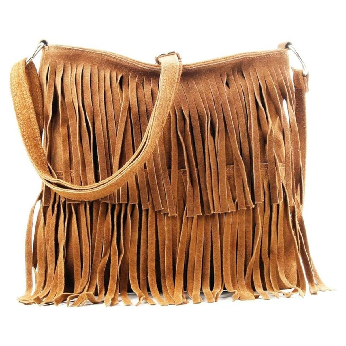 Italian Leather Tassle Crossbody Bag: Brown