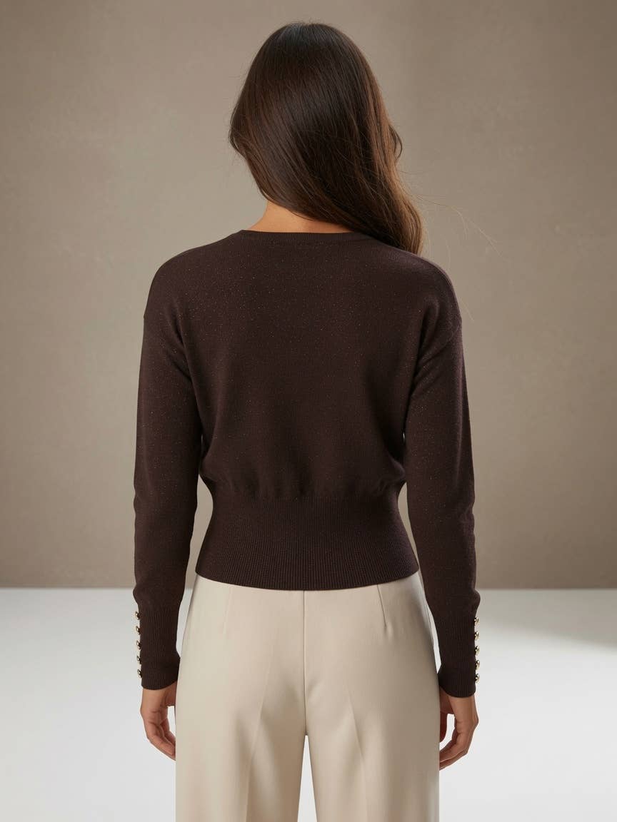 Nora Sparkle Knit Cardigan in Chocolate