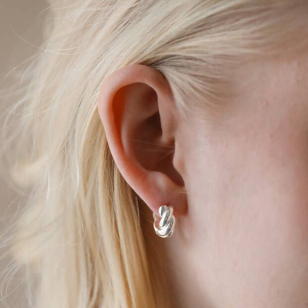 Rope Huggie Hoop Earrings in Silver