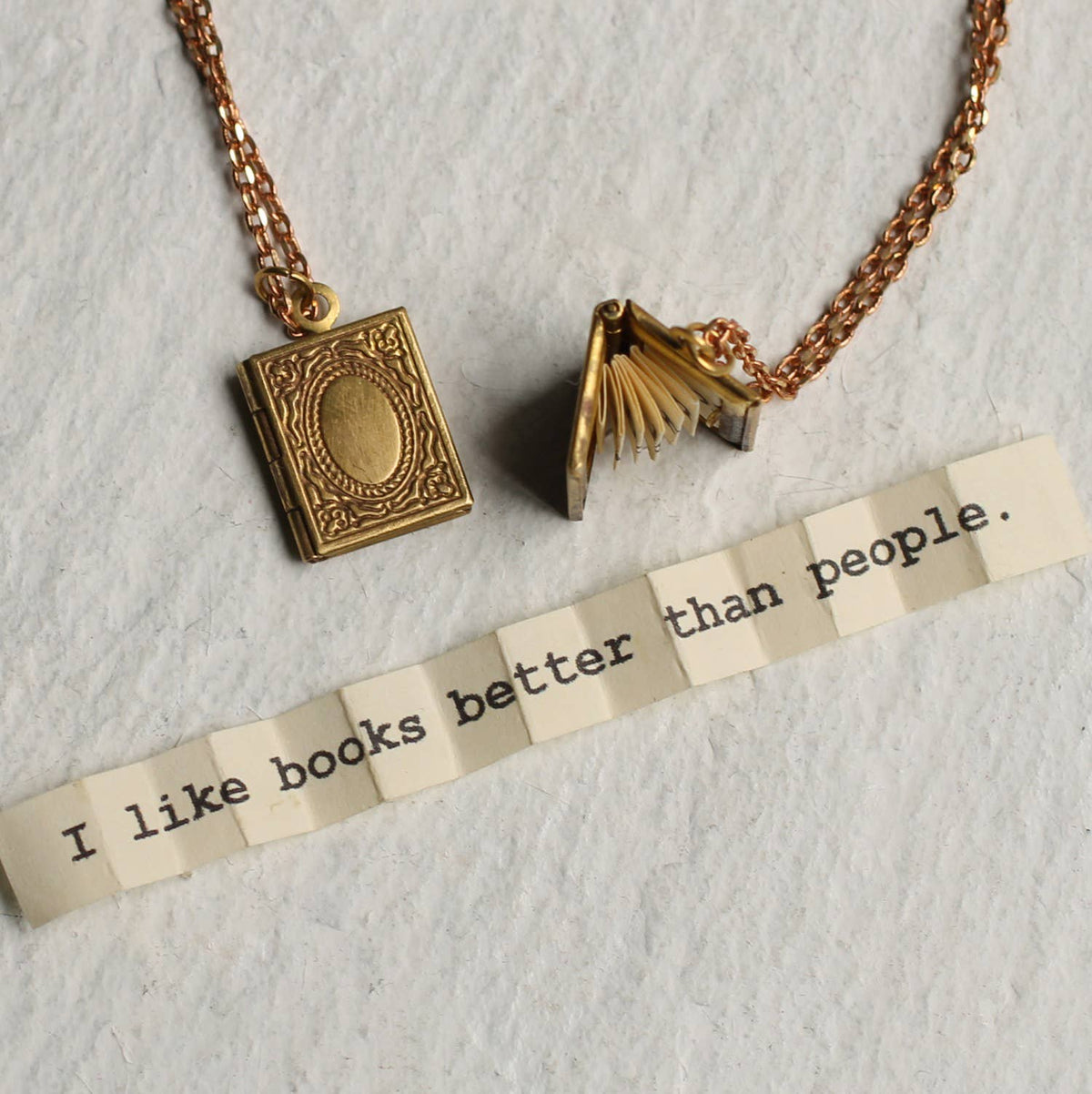 Book Locket Necklace - Blank Paper Message