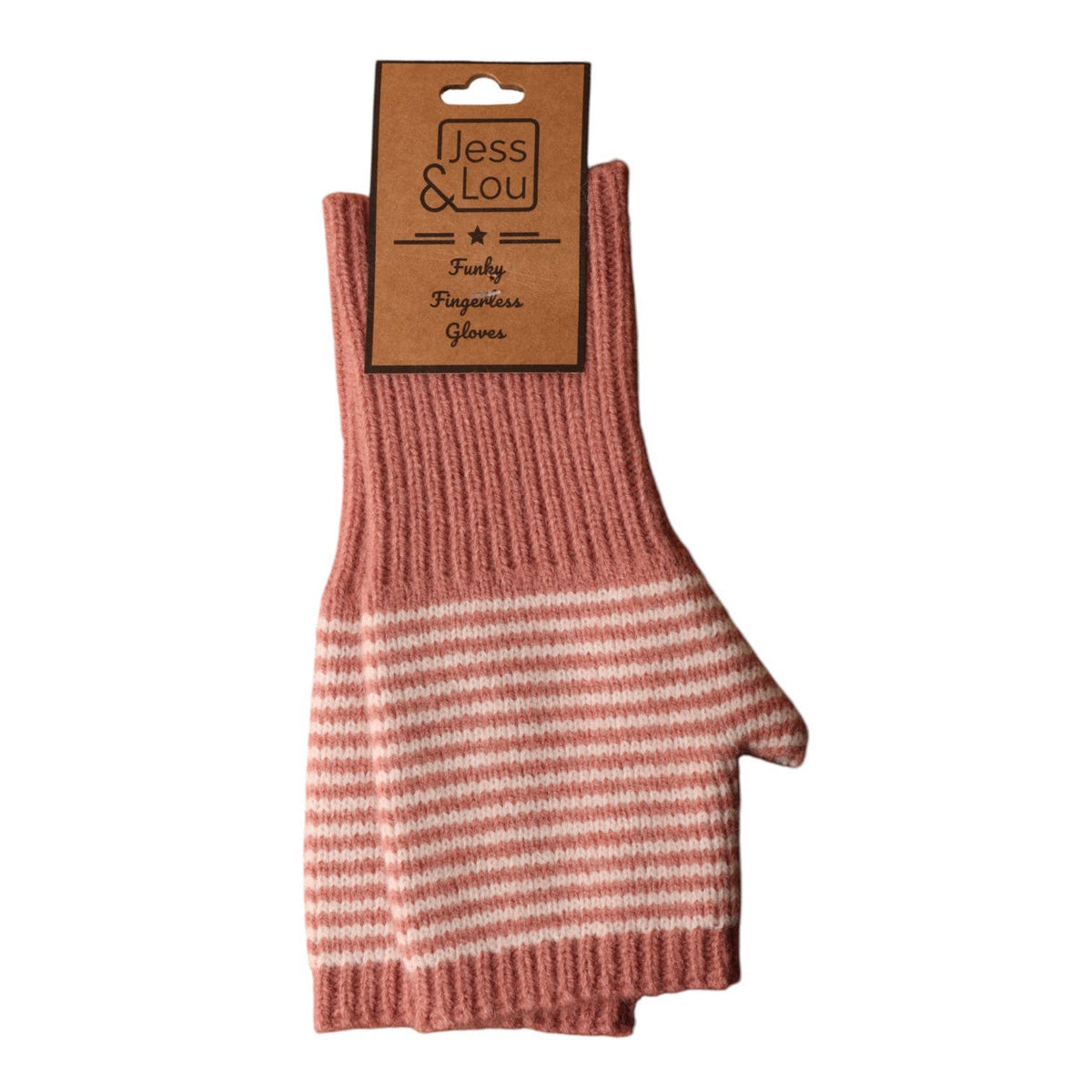 Pink & White Stripy Fingerless Gloves
