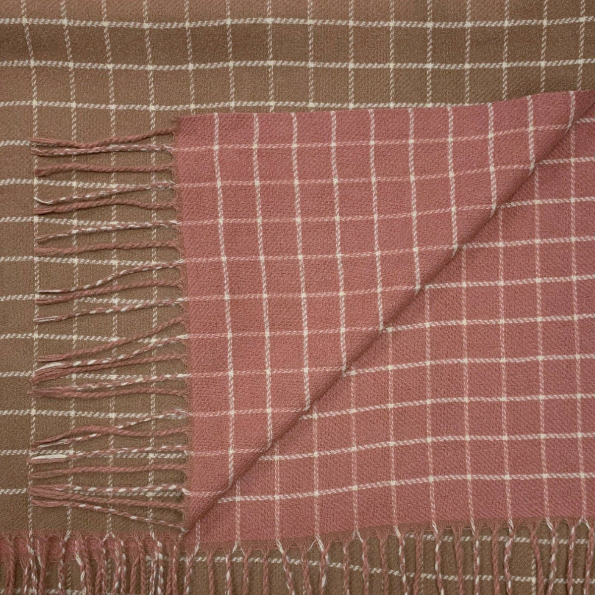 Colorblock Check Print Cashmere Blend Winter Scarf: Taupe Pink