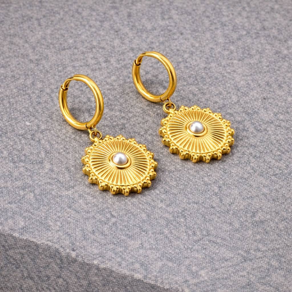 Tarnish Resistant Mandala Huggies: Gold