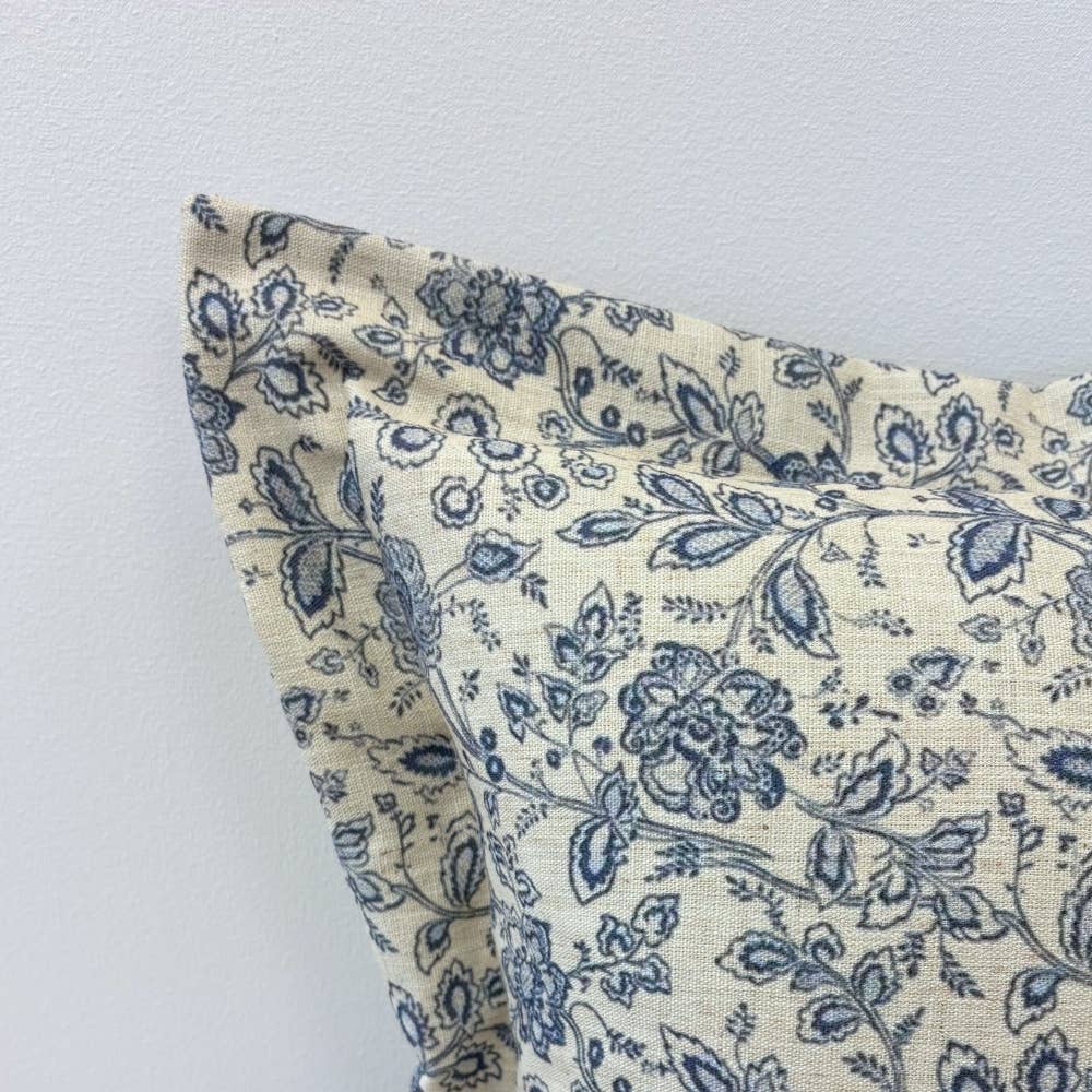 Blue Floral Flanged Edge Cushion 45x45cm