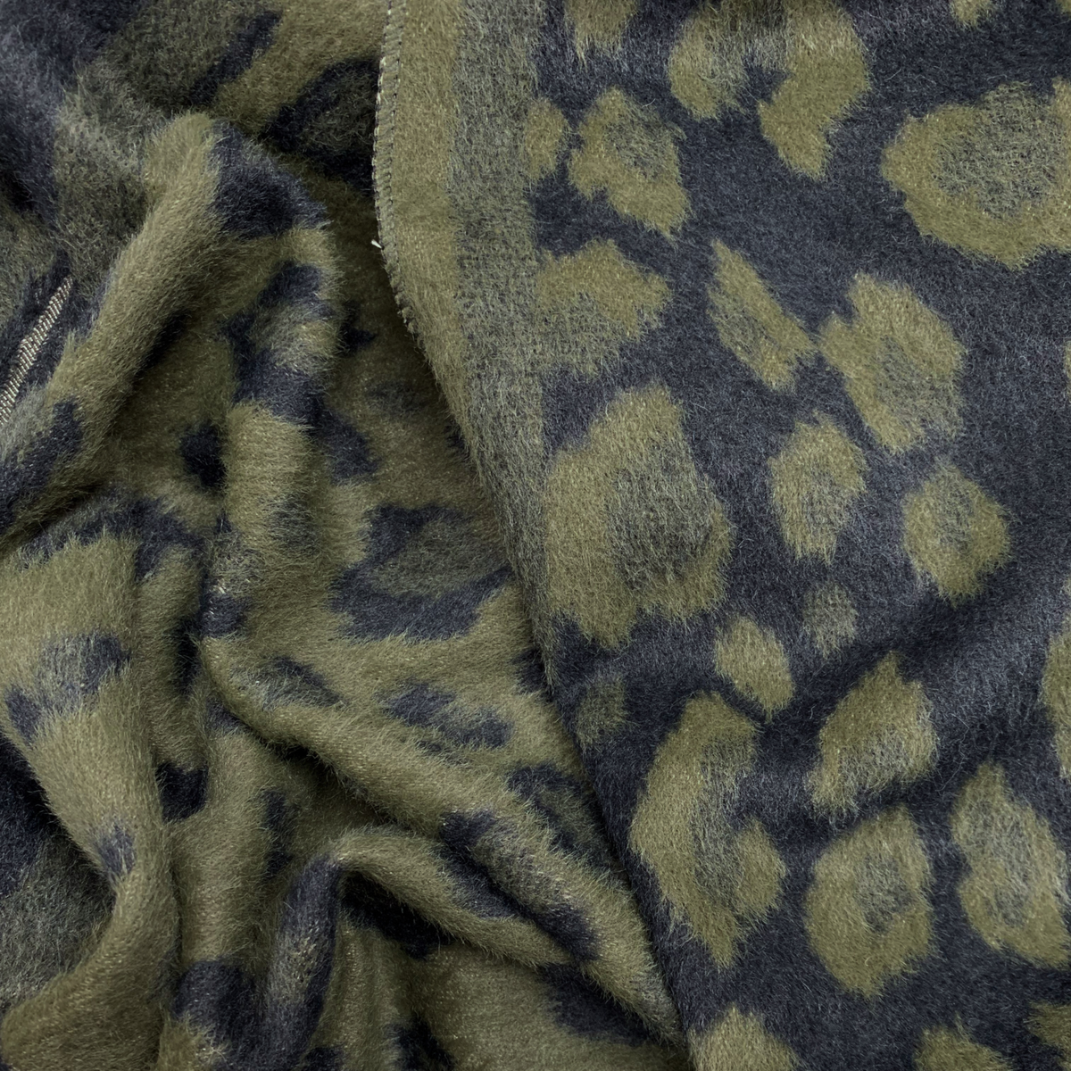 Leopard Reversible Triangle Wool Blend Scarf - Khaki