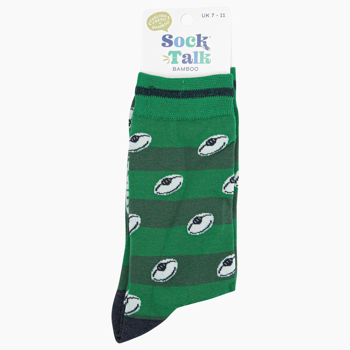 Rugby Ball Stripe Mens Bamboo Socks in Green