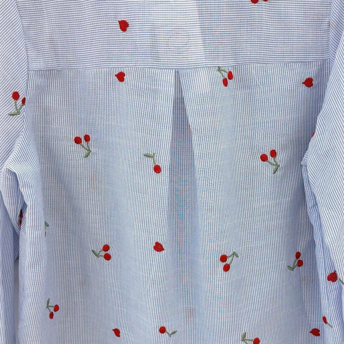 Elspeth Striped Shirt with Cherry Embroidery - Blue