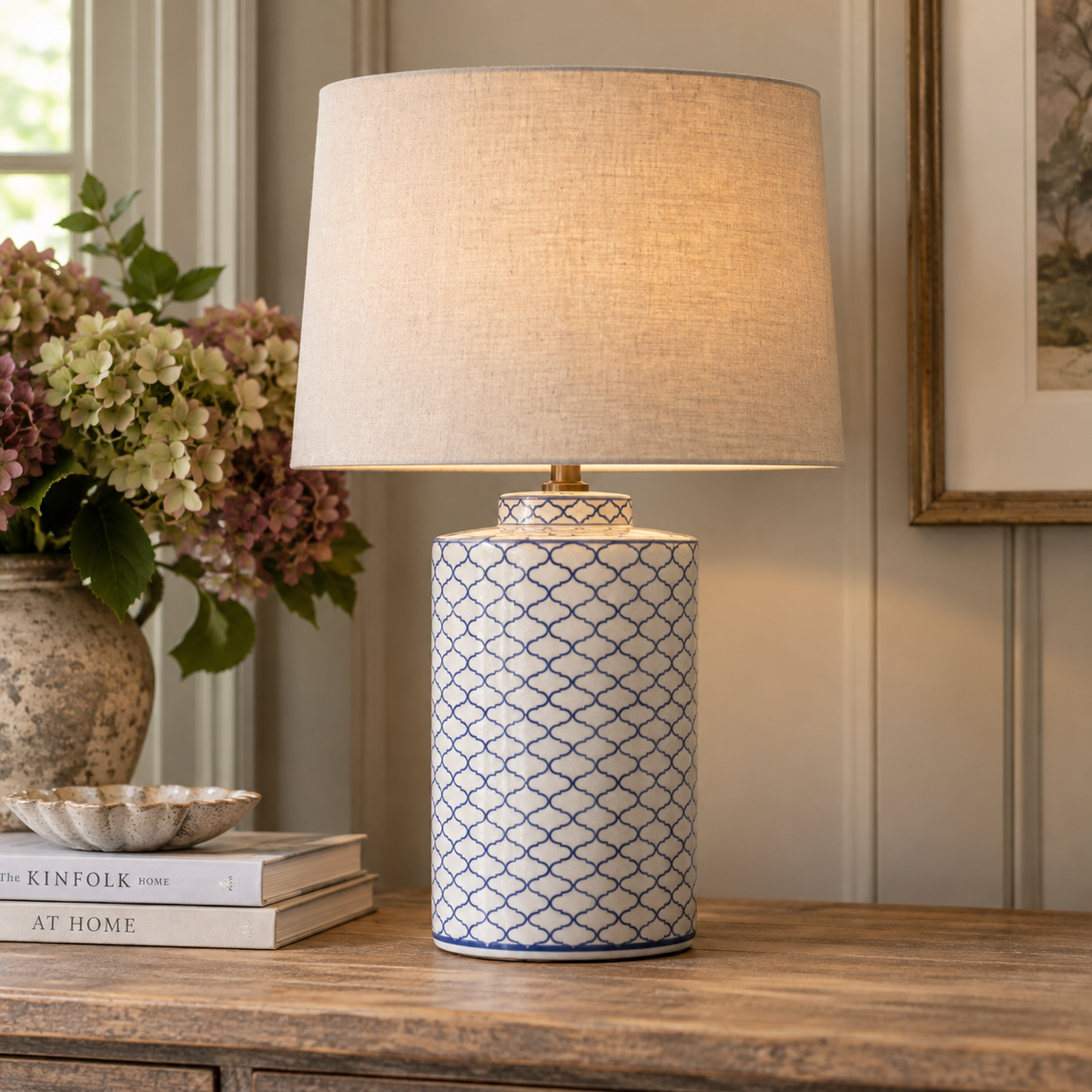 Salthouse Blue Trellis Design Table Lamp *Collection From Store Only*