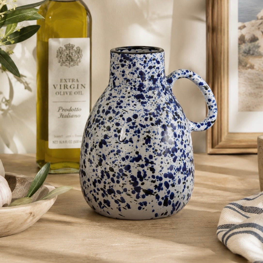 Blue & White Speckle Small Vase with Handle