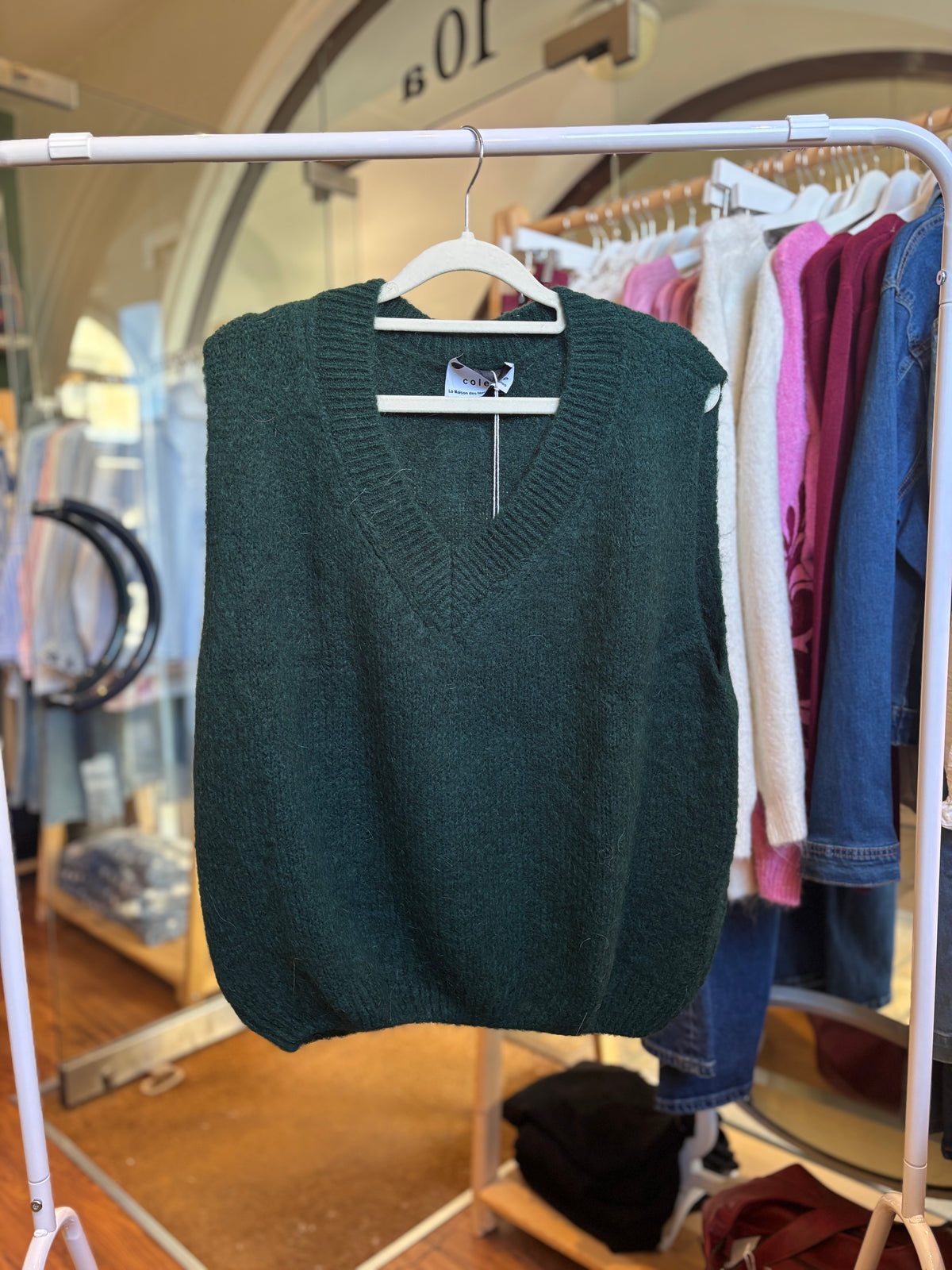 V Neck Mohair Vest - Forest Green