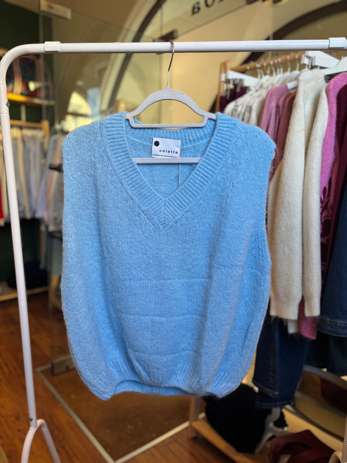 V Neck Mohair Vest - Baby Blue