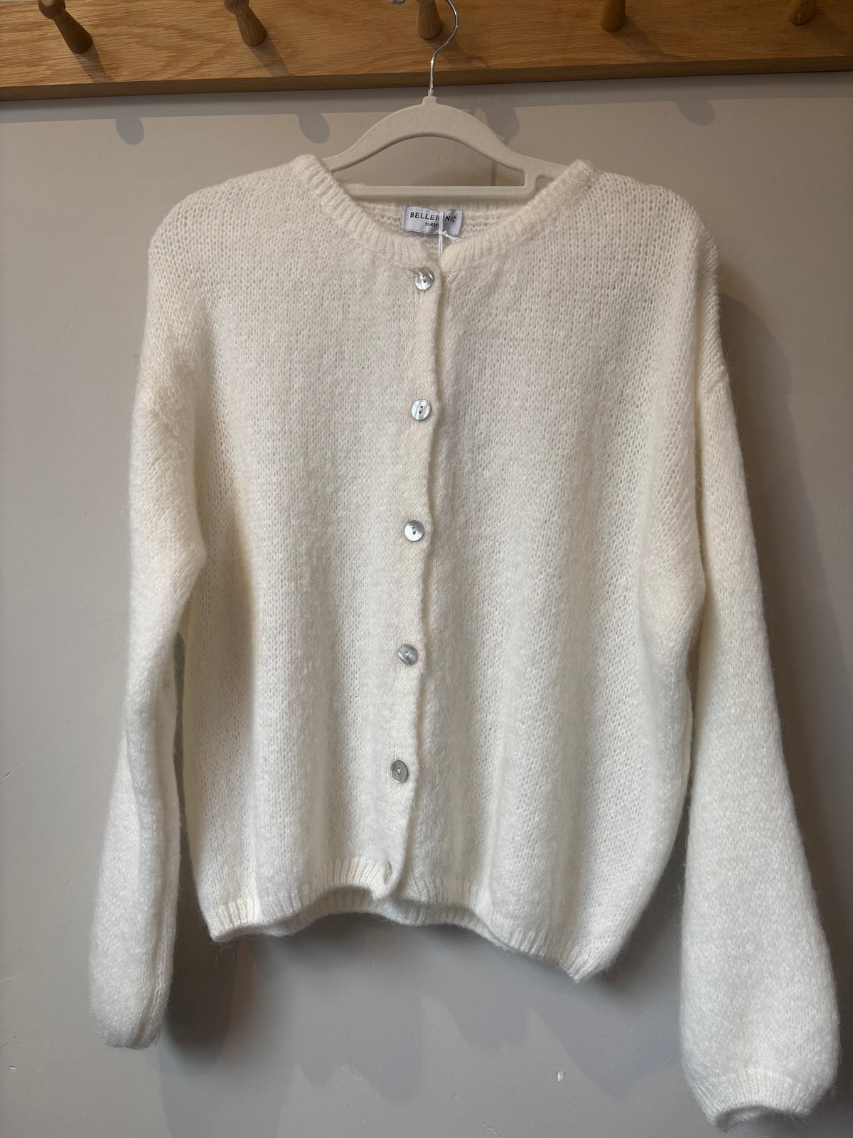 Round Neck Mohair Cardigan - Cream