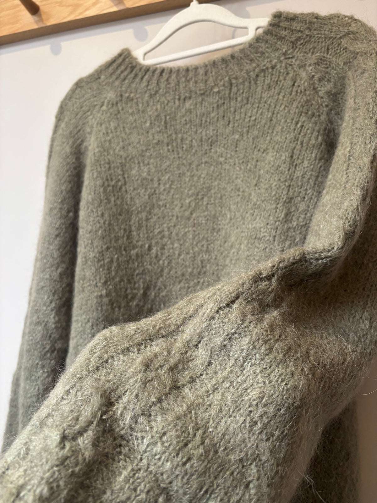 Cable Knit Sleeve Mohair Jumper - Pale Khaki