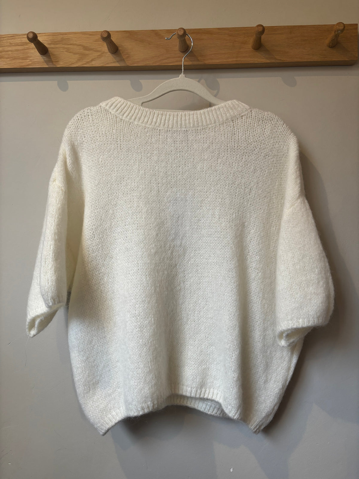 Cropped Sleeve Mohair Jumper - Cream