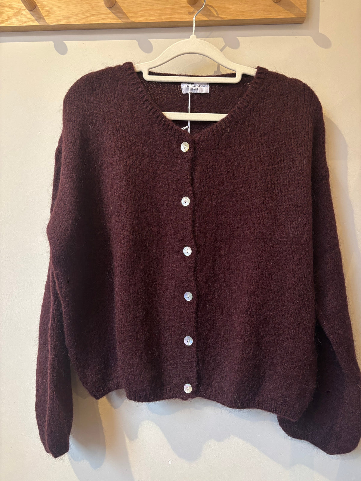 Mohair Round Neck Cardigan - Merlot