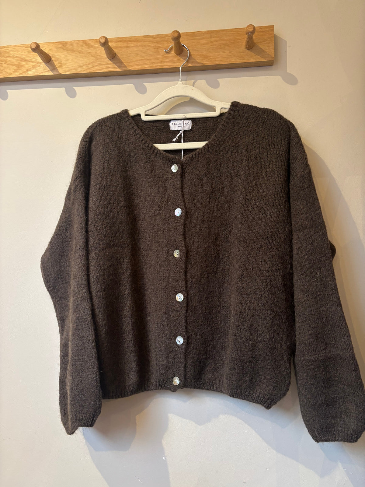 Mohair Round Neck Cardigan - Chocolate