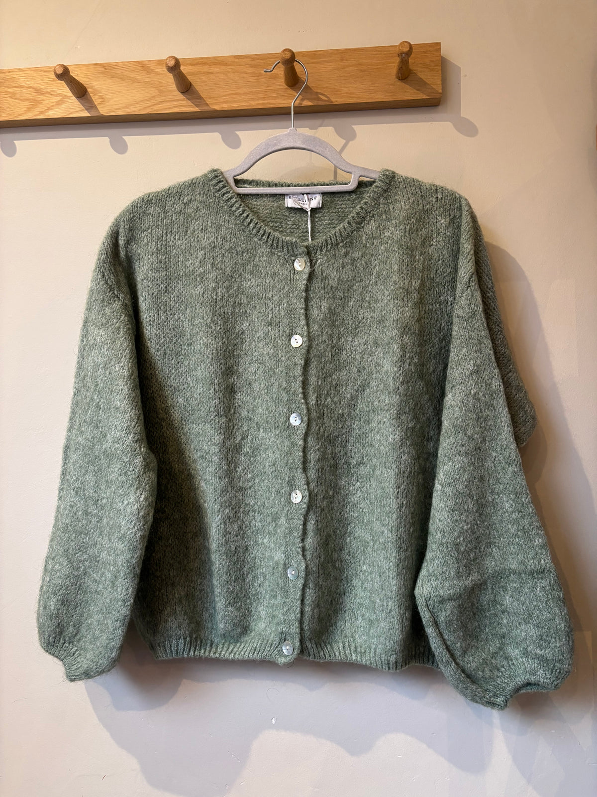Mohair Round Neck Cardigan - Sage Green