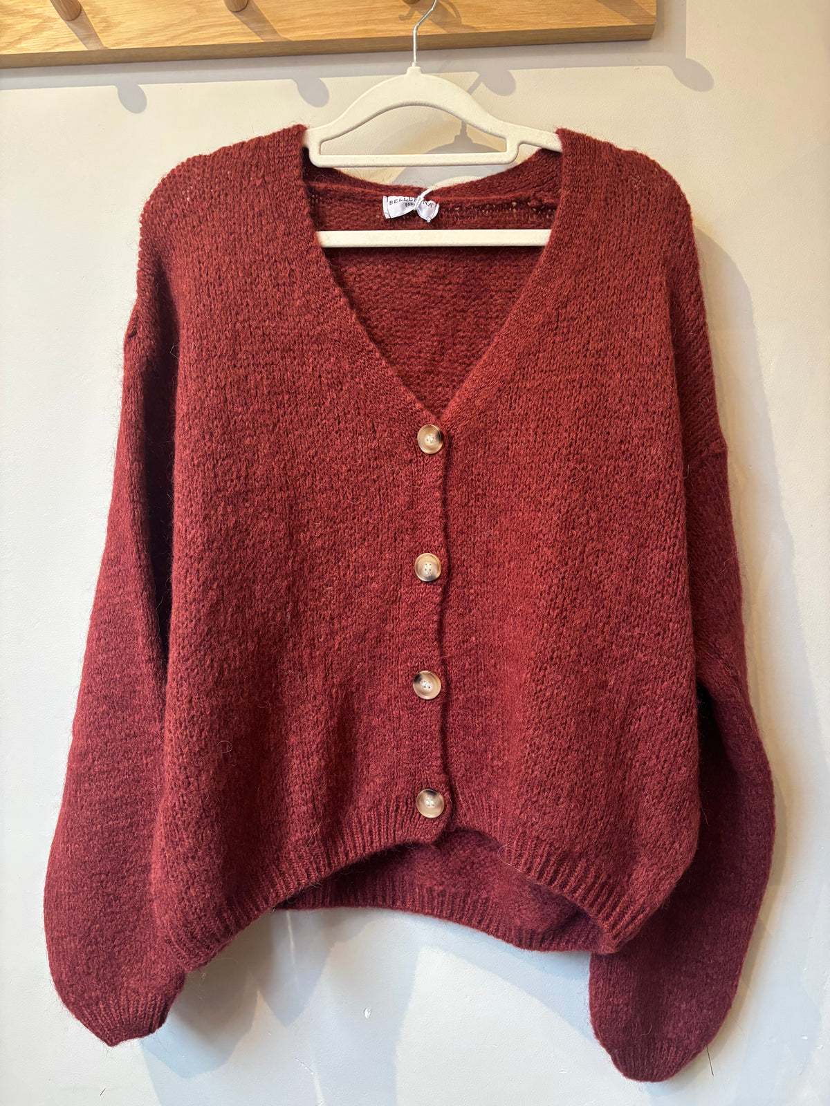 V Neck Mohair Tortoiseshell Button Cardigan - Rust