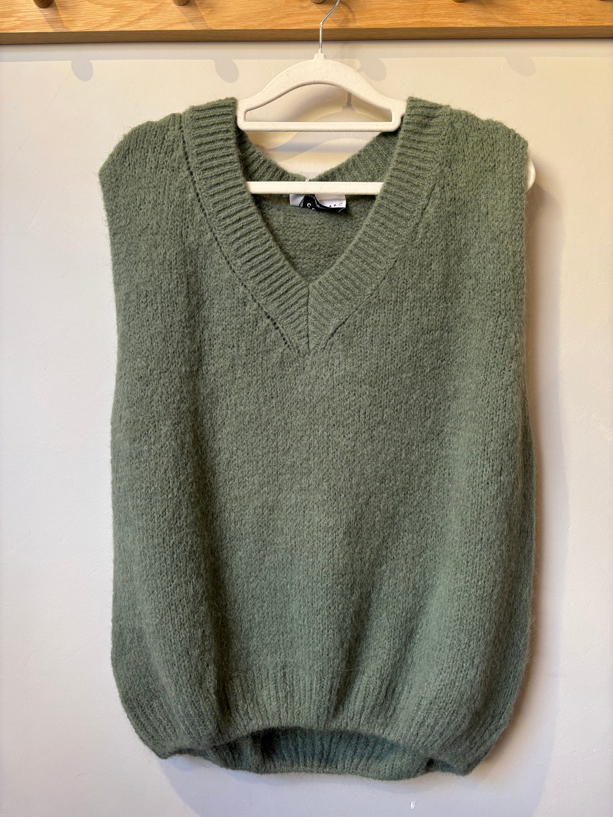 V Neck Mohair Vest - Pale Khaki