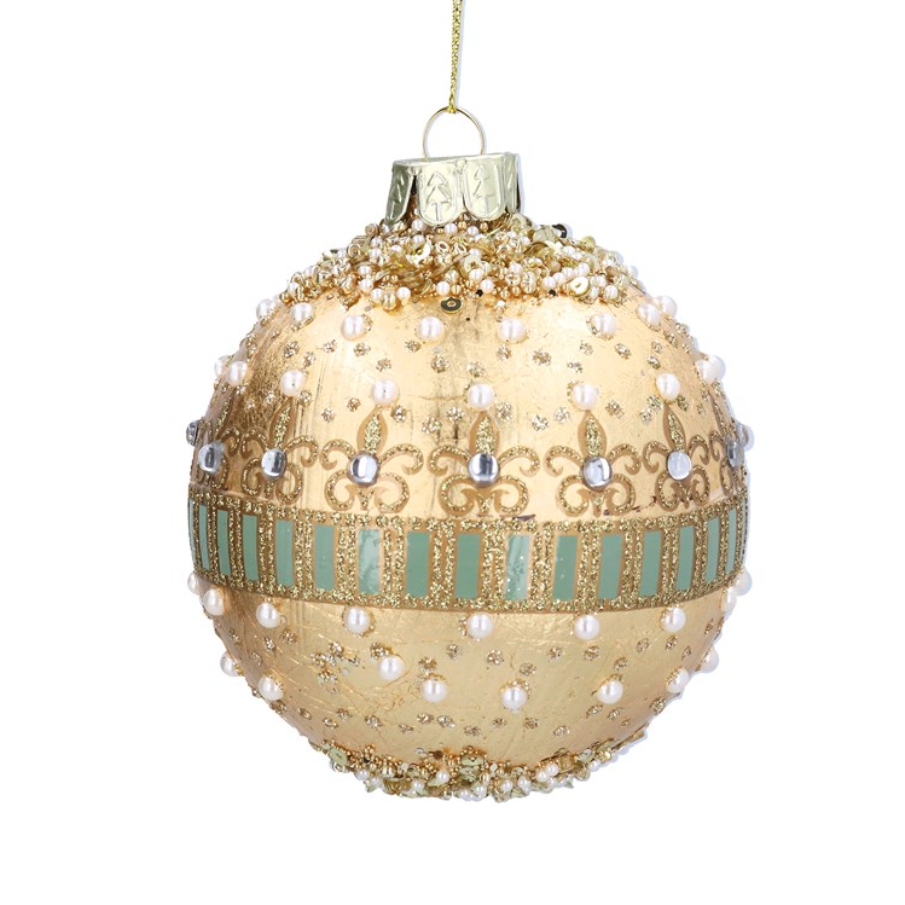 Gold Leaf, Pearls & Jewelled Glass Bauble