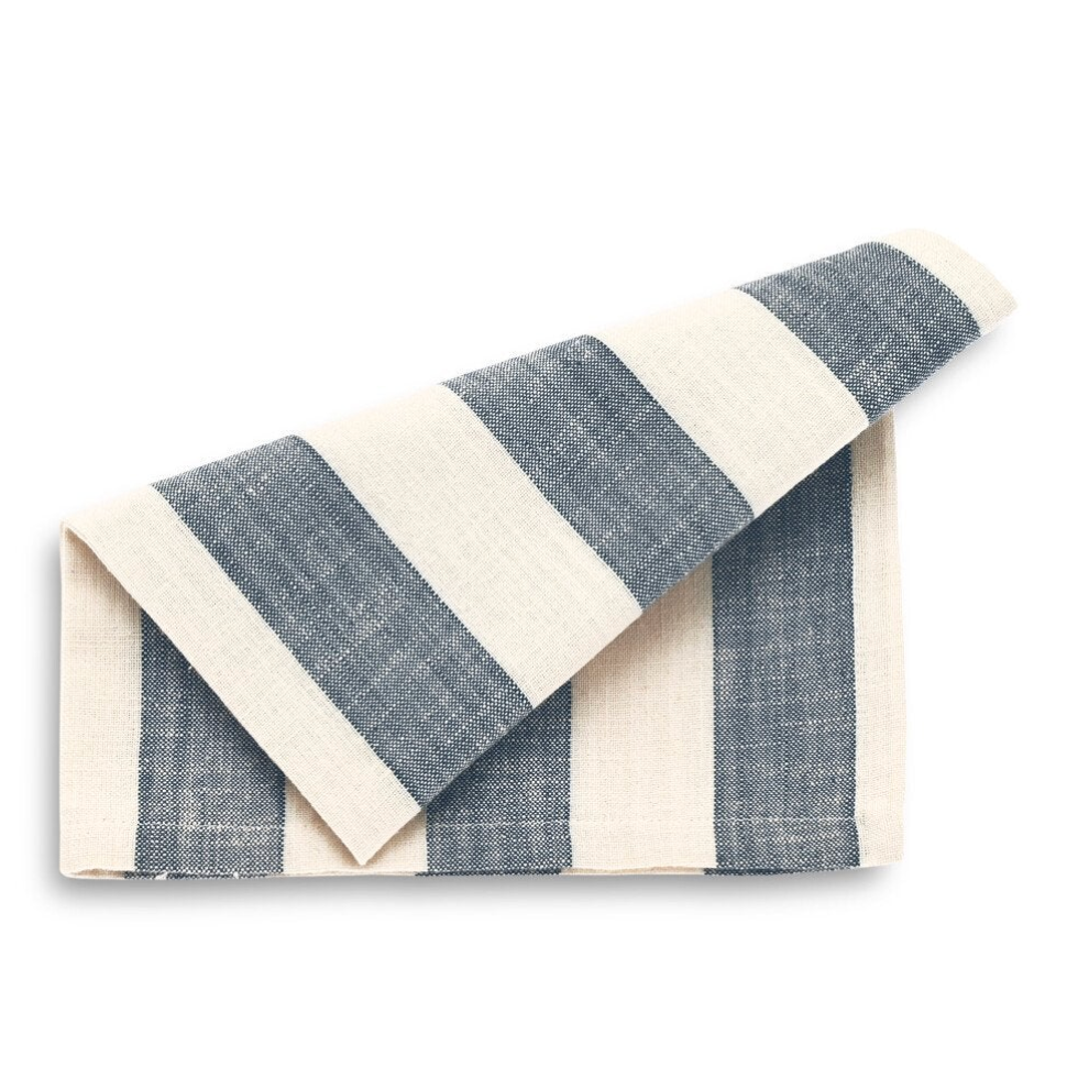 Blue & Cream Wide Stipe Cotton Napkins - Set of 4