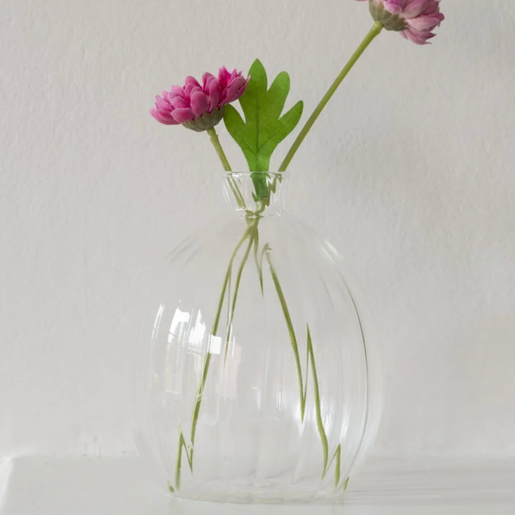 Small glass ribbed vase