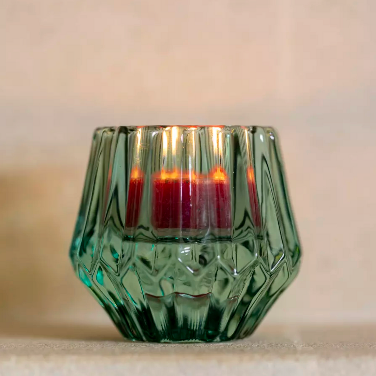 Glass Candleholder Duo Green