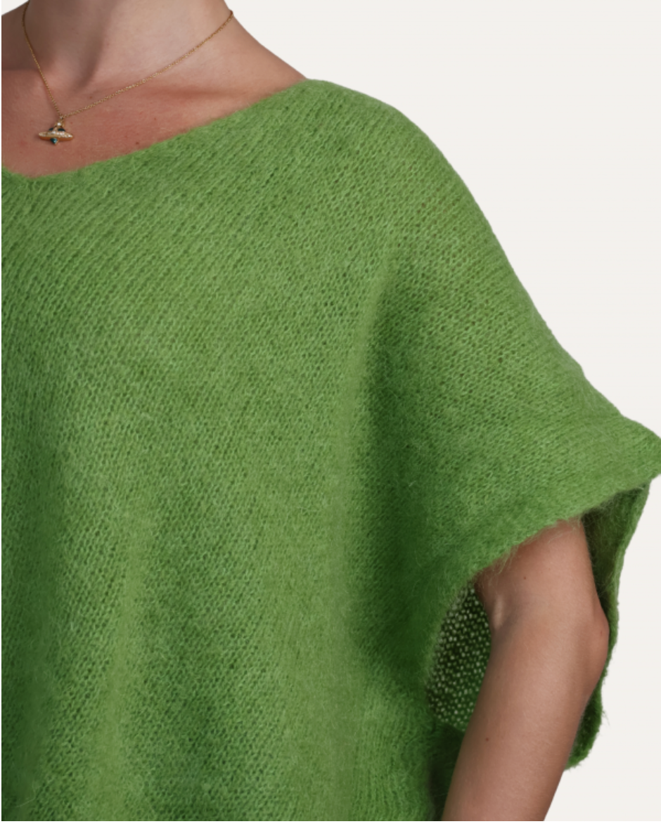 V Neck Drop Sleeve Mohair Vest - Baby Pink