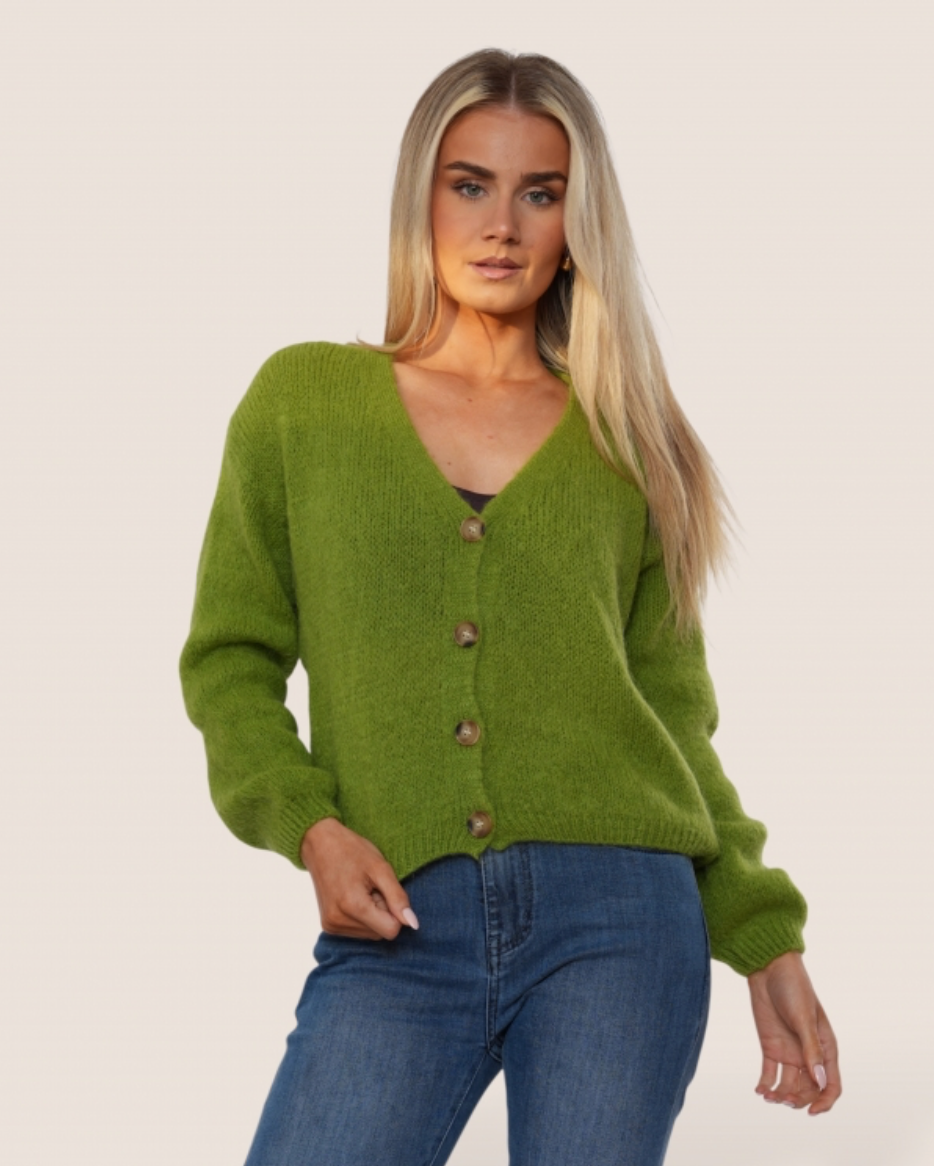 V Neck Mohair Tortoiseshell Button Cardigan - Wine