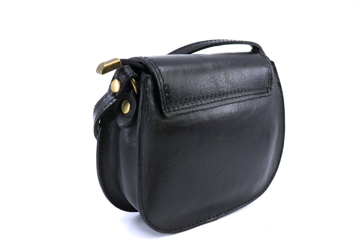 Italian Leather Crossbody Saddle Bag with Turn Lock: Wine