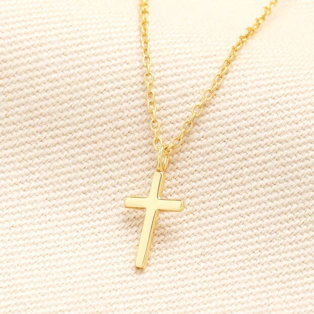 Sterling Silver Cross Necklace in Gold