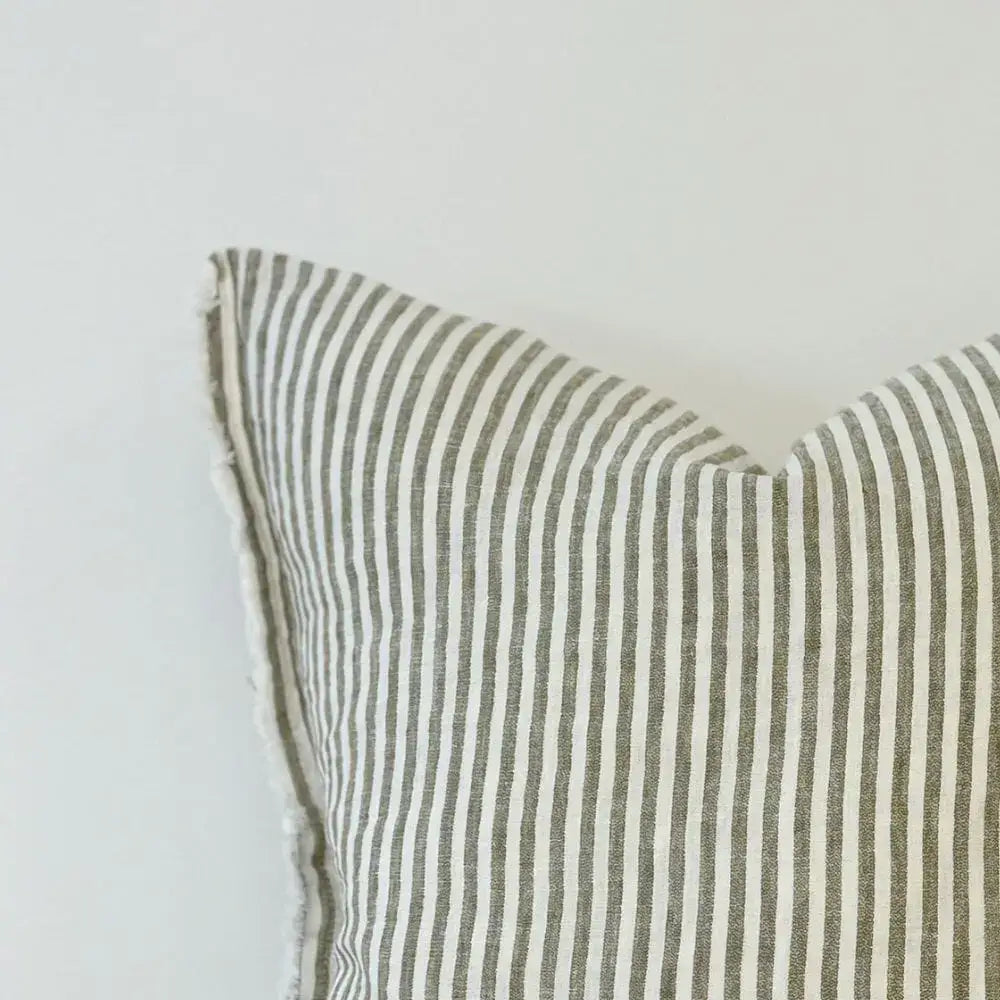 Esmee Olive Stripe Linen Cushion 65x65