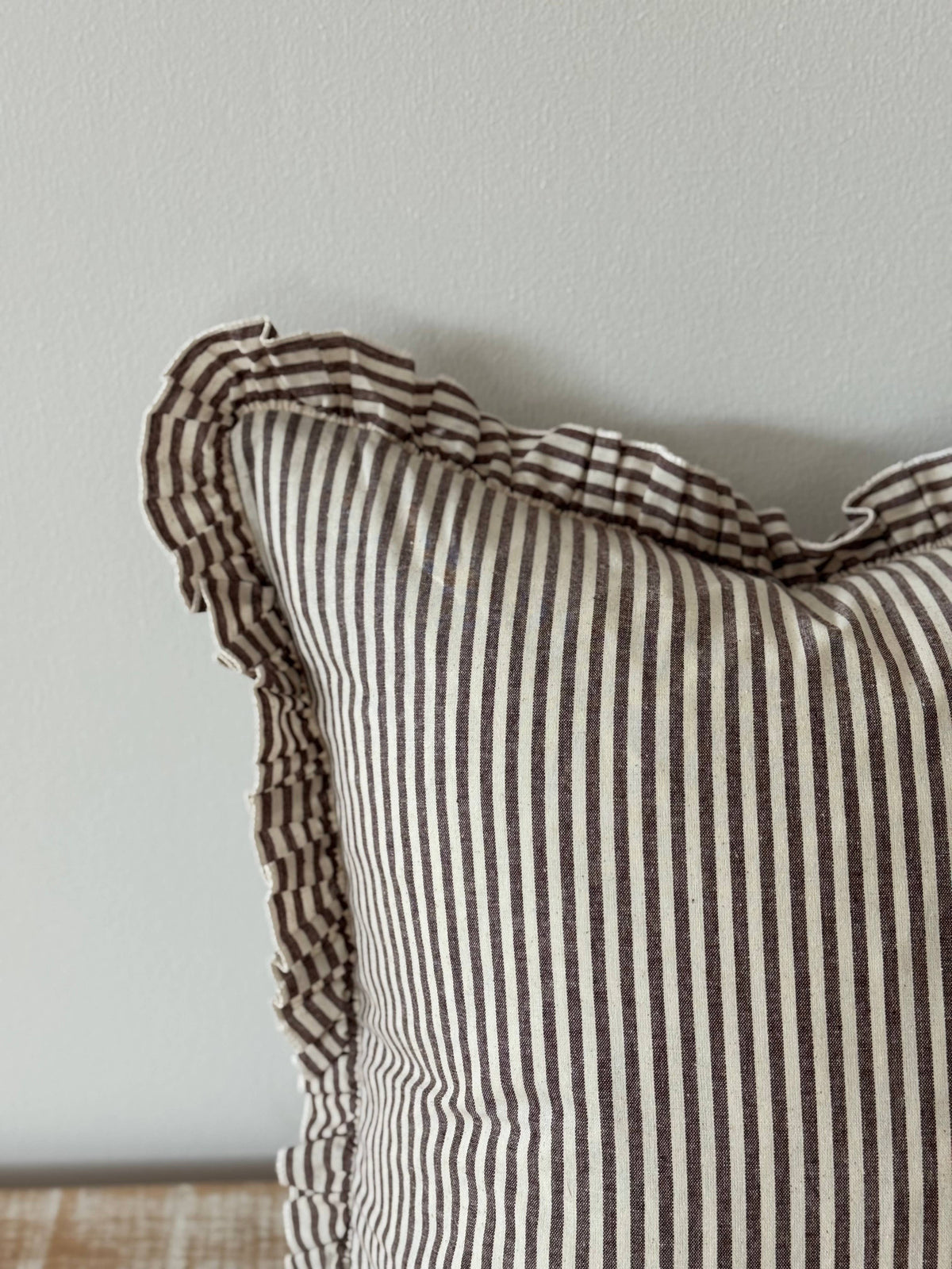 Chocolate Stripe Cushion with Ruffle