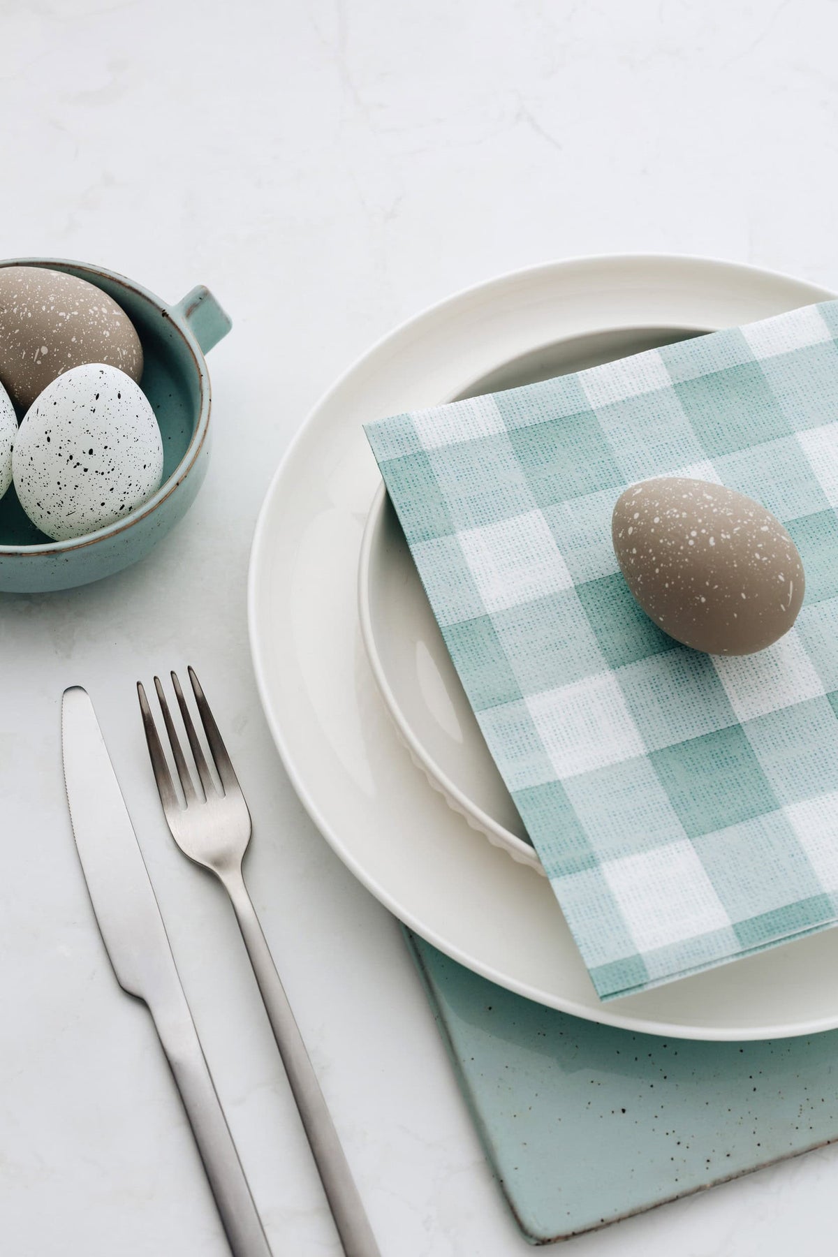Linen Look Gingham Duck Egg Napkins - Dinner