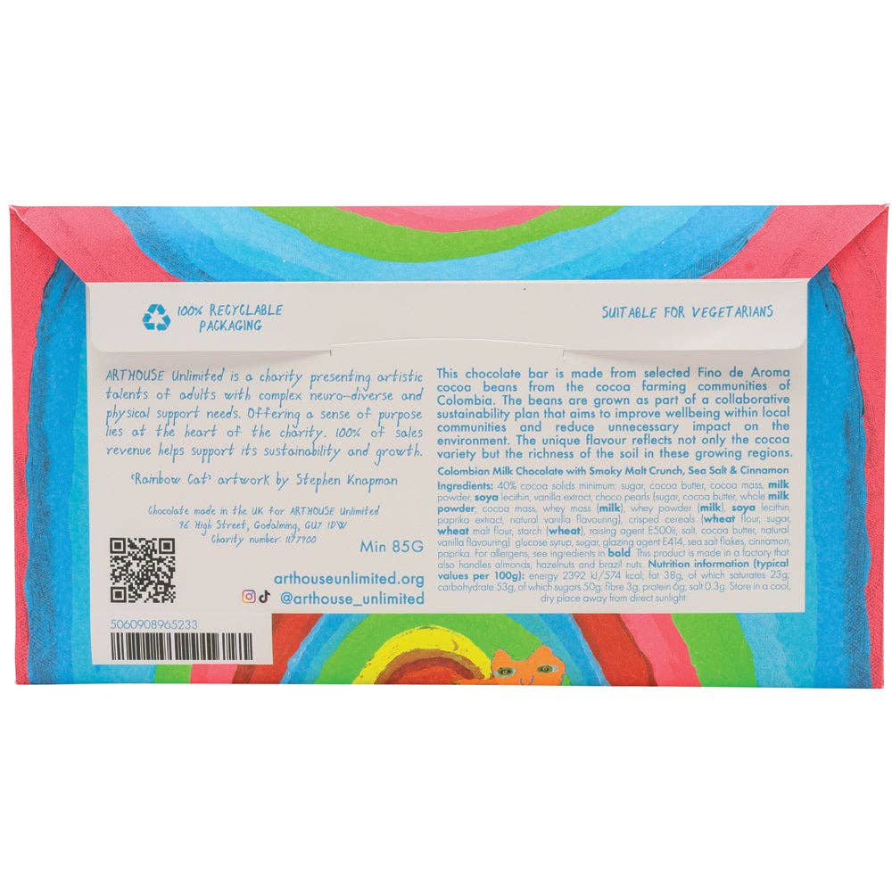 Rainbow Cat - Milk Chocolate Bar with Smoky Malt Crunch, Sea Salt & Cinnamon