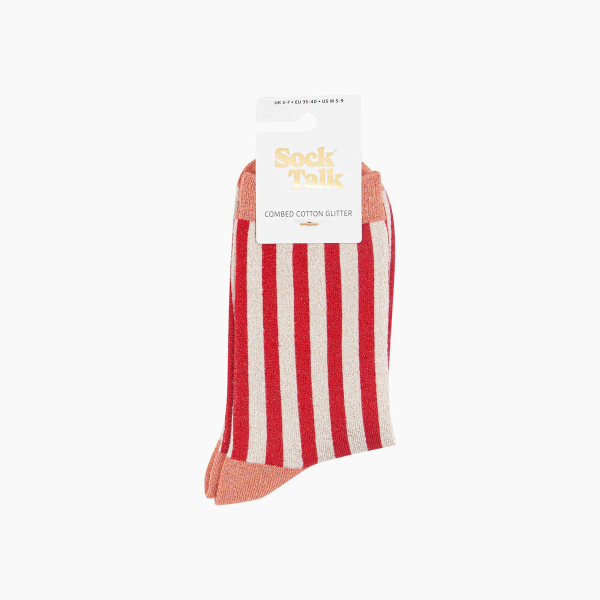 Stripes Combed Cotton Glitter Socks in Red/Orange