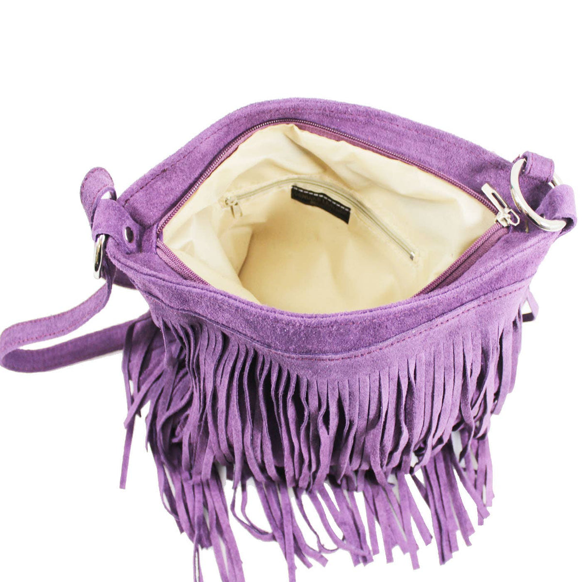 Italian Leather Tassle Crossbody Bag - Khaki