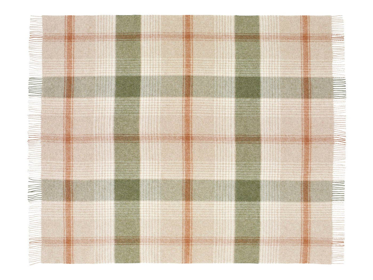 British Wool Classic Check Throw: Terracotta/Green